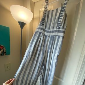 Blue and white stripe jumpsuit.
